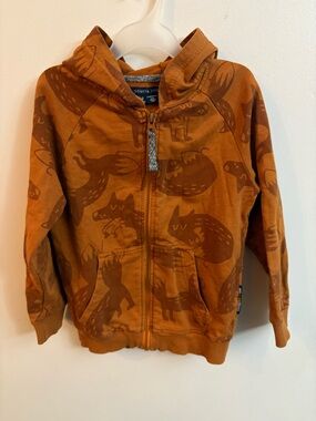 Souris Mini Kids' Fox Print Hooded Zip Sweatshirt - Burnt Orange 5 years